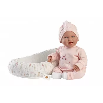 Lalka bobas Llorens Mimi Baby 42 cm — realistyczna twarz, śmieje się, miękki korpus
