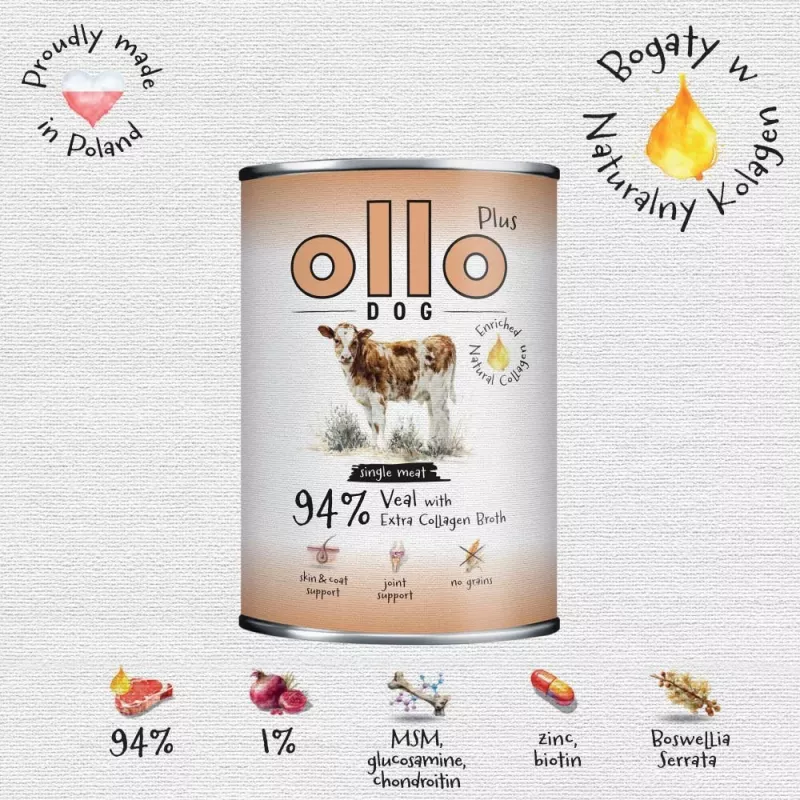 Ollo Plus Kolagen Cielęcina 400g puszka dla psa