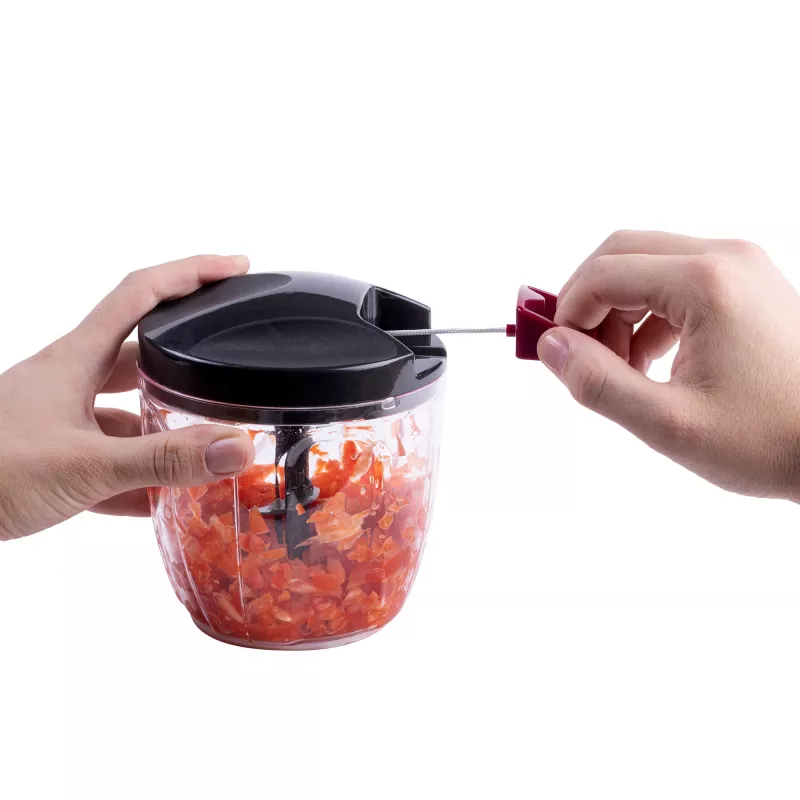 Ręczny siekacz do żywności Jata HMAQ4506 pojemność 0,9 l ostrza ze stali nierdzewnej wysokość 140 mm średnica 12,5 cm Czarny Czerwony Transparentny