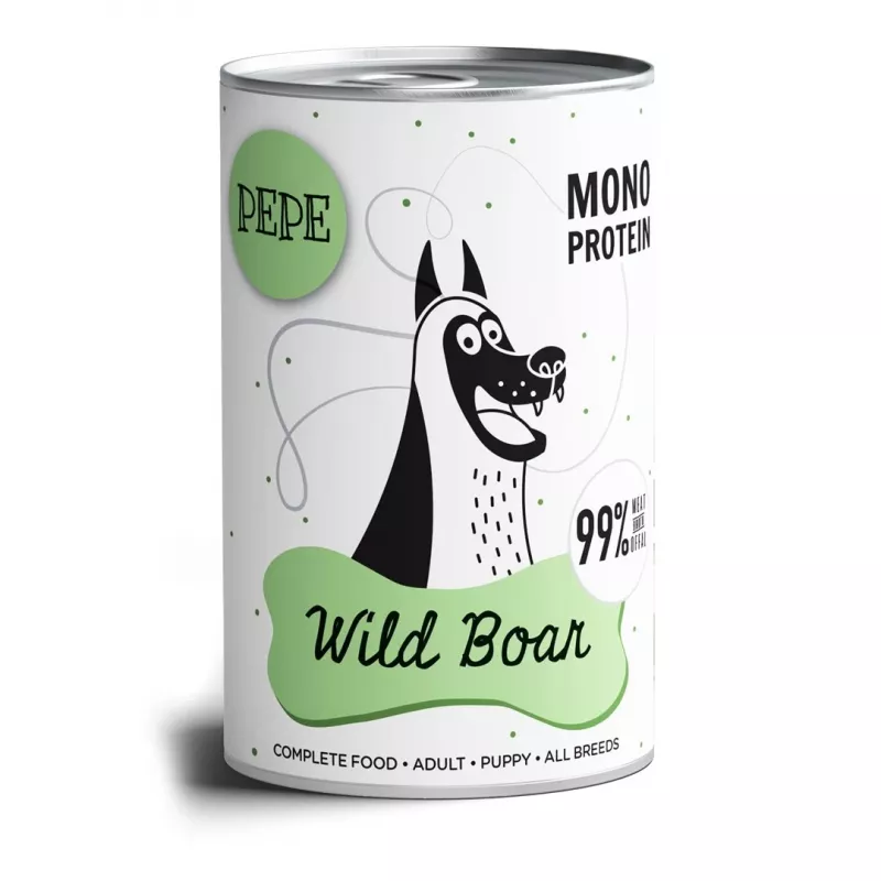 mokra karma dla psa PAKA ZWIERZAKA Pepe dzik 400 g — adult, smak dzika, 8.2% protein, 6.2% fat, can
