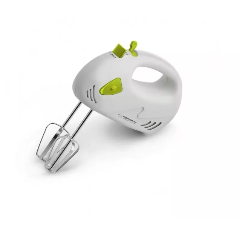 Mikser ręczny ESPERANZA EKM007G — 150 W, 7 prędkości, trzepaczka, ergonomiczny uchwyt, przewód 1,1 m, zielono-biały