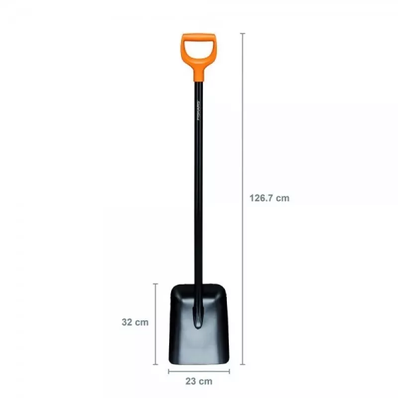 Solidna metalowa łopata Fiskars z uchwytem w kształcie litery D