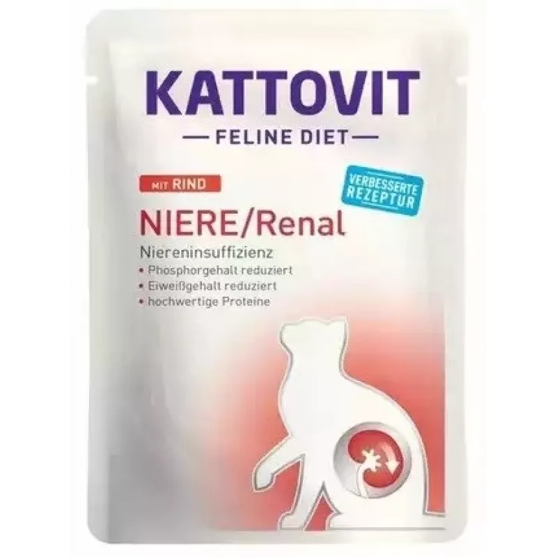 Mokra karma dla kota KATTOVIT Niere/Renal 85 g saszetka — 12 x 85 g, drób (wołowina, kurczak, kaczka, indyk) dla dorosłych kotów z niewydolnością nerek