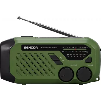 Przenośne radio FM/AM SENCOR SRD1000SCLGR z Bluetooth, ładowanie solarne/korbką/USB-C, akumulator 2000 mAh, IPX4, oświetlenie LED