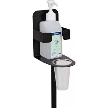 Stojak do dezynfekcji EUROLITE 80703005 czarny — wolnostojący stojak na dozownik środka dezynfekującego do rąk, czarny