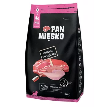 PAN MIĘSKO Cielęcina z przepiórką (szczeniak) chrupki L - Karma sucha dla psa - 20kg