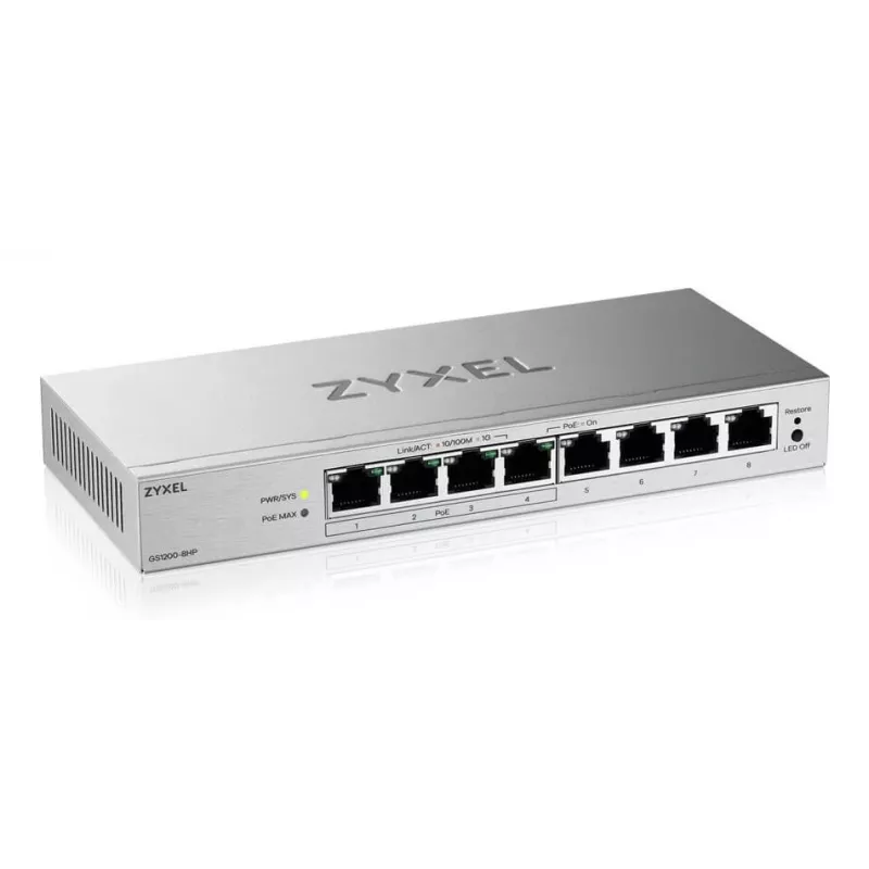 Zyxel GS1200-8HPV3 Zarządzalny przełącznik L2 Gigabit Ethernet (10/100/1000) Power over Ethernet (PoE) Biurkowy Szary