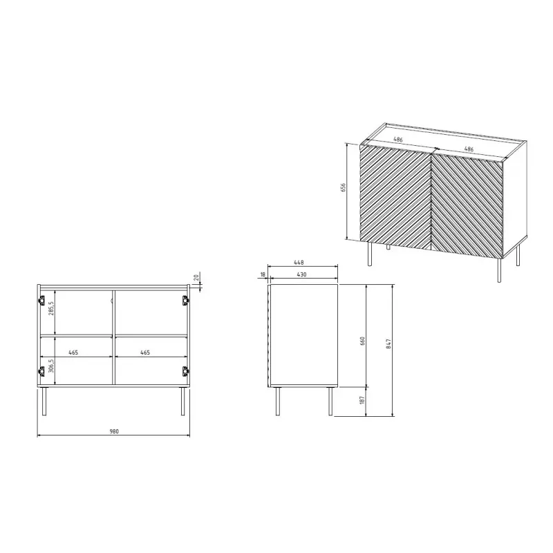 Komoda Cama Meble ONDA 2D 98x45x85 cm, czarna, rama z płyty wiórowej