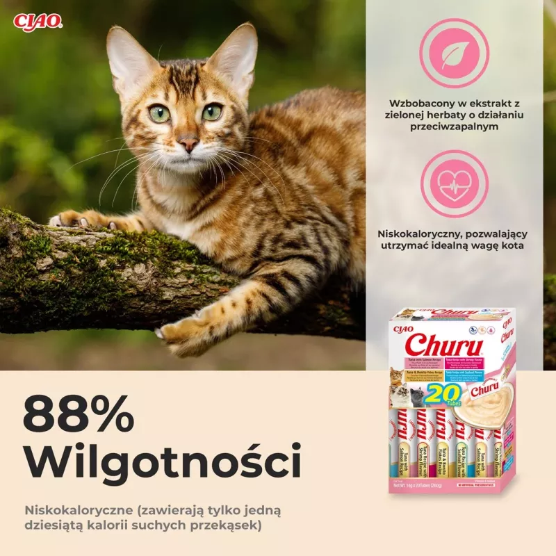 Mokre przysmaki dla kota INABA Churu Variety Box Seafood — 20 tubek x 14 g, pasta rybna, bez zbóż, bez cukru i glutenu