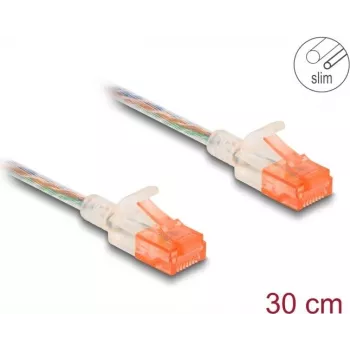 Kabel sieciowy DeLOCK RJ45 Cat.6A U/UTP cienki 0.3m Transparent