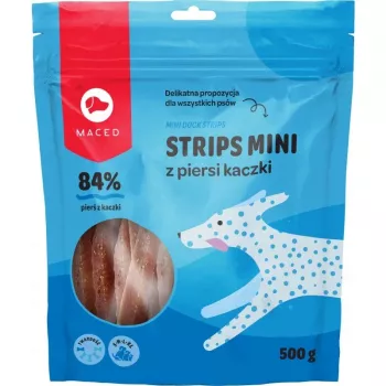 Przysmaki treningowe dla psów MACED Mini Ducks Strips 500 g — mięso z kaczki, małe gryzaki, 45% białka
