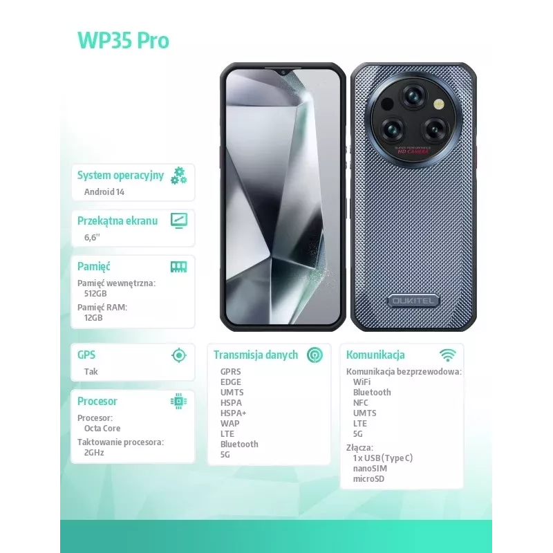 Smartphone Oukitel WP35 Pro 6.6 cala 12 GB RAM 512 GB Złoty