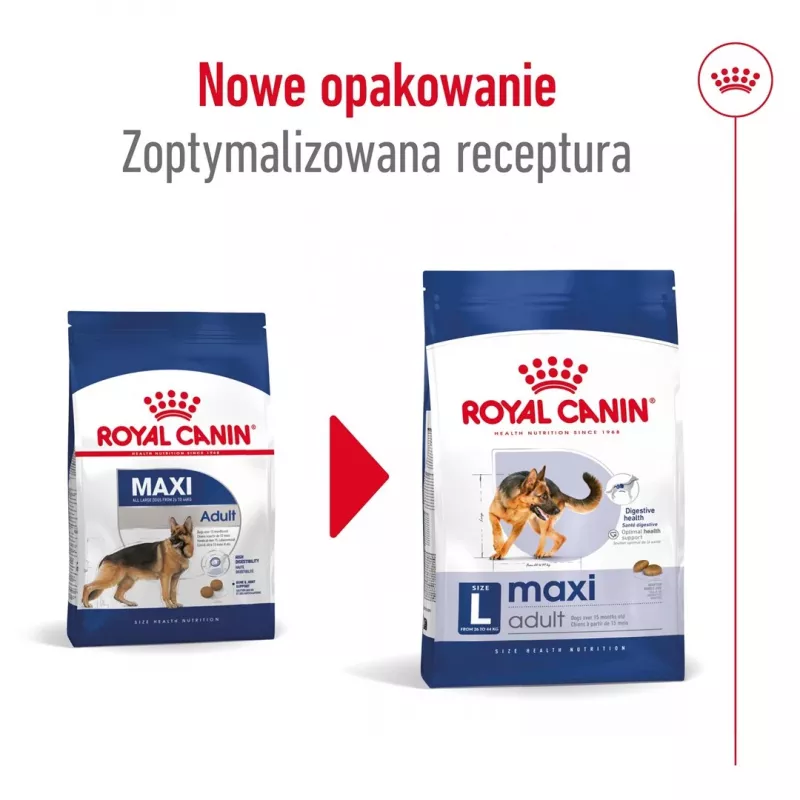 Sucha karma dla psa Royal Canin Maxi Adult 15 kg — Kurczak, 26% Białka, 17% Tłuszczu, Wsparcie Trawienia