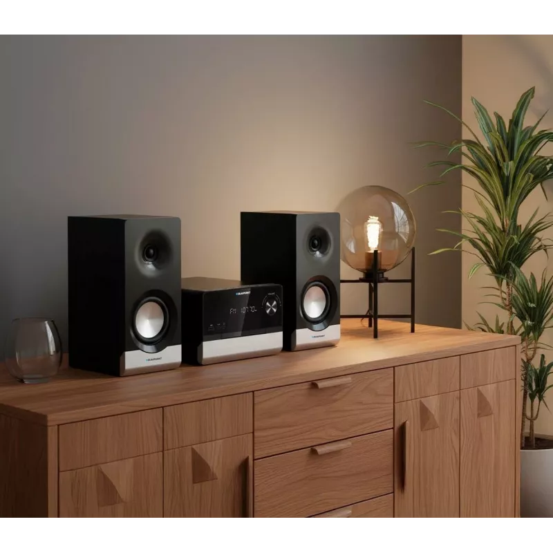 Mikrowieża hi-fi BLAUPUNKT MS40.2BT — 2×50 W RMS, Bluetooth, CD, USB, HDMI ARC, wejście optyczne, wyświetlacz LED (czarna)
