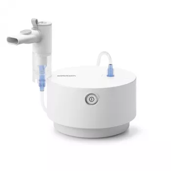 Nebulizator stołowy Omron C28P o wydajności 10 ml/min, wielkości cząstek 2,65 µm, biały, wymiary 265×195×143 mm