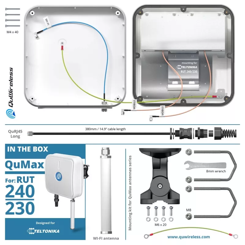 Antena LTE + Wi-Fi QuWireless QuMax A240M do Teltonika RUT241/RUT240/200/230