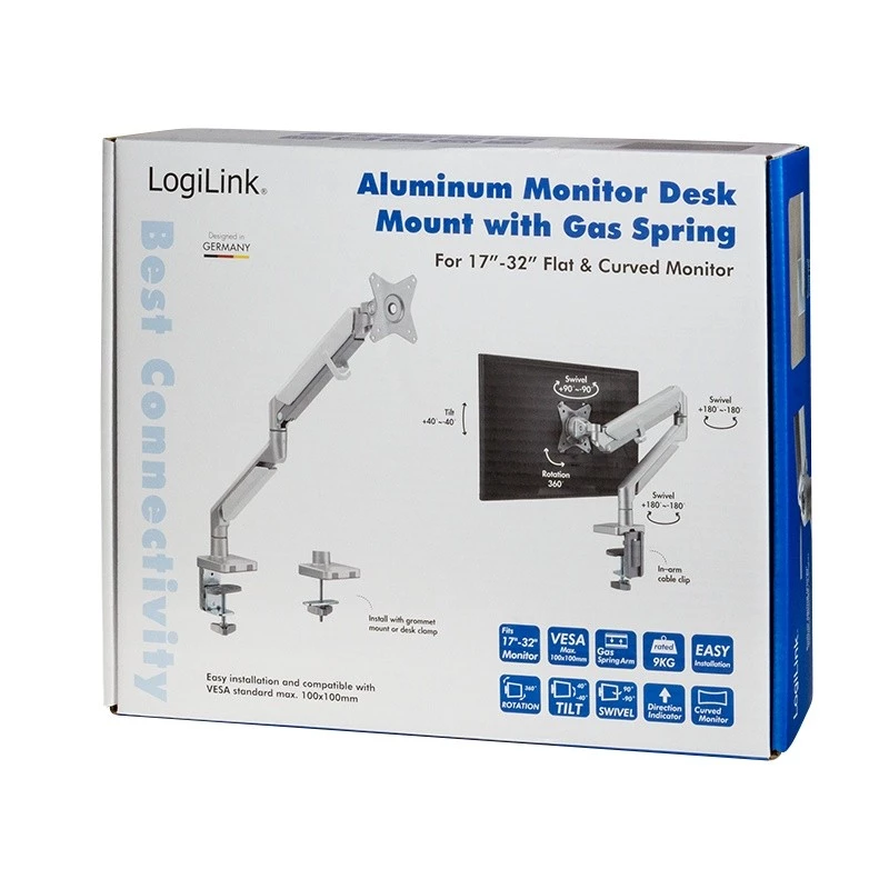 Uchwyt do monitora LogiLink BP0086 81,3 cm (32 cale) Biurkowy Srebrny