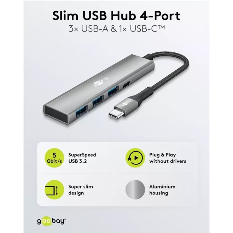 Goobay Slim 4-Port USB-Hub USB-C auf/USB-A 5 Gbit/s - -Plug> 1x (76562)