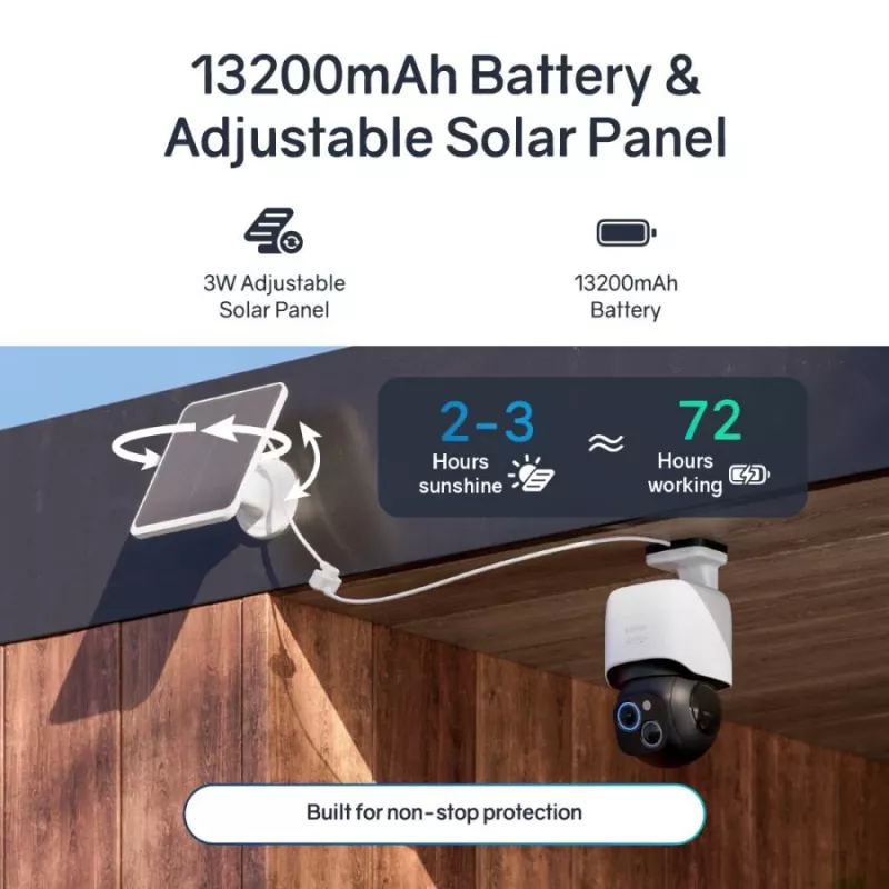 Safemo ST1 SolarCam 4K UHD Video, 8-krotny zoom, kąt widzenia 132°, noktowizja, Wi-Fi 2,4 GHz, panel słoneczny 3W, biały