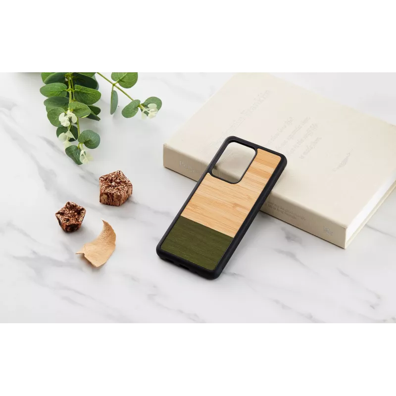 Phone case man and wood Galaxy S20 Ultra bamboo Czarny — obudowa ochronna, naturalna wkładka bambusowa