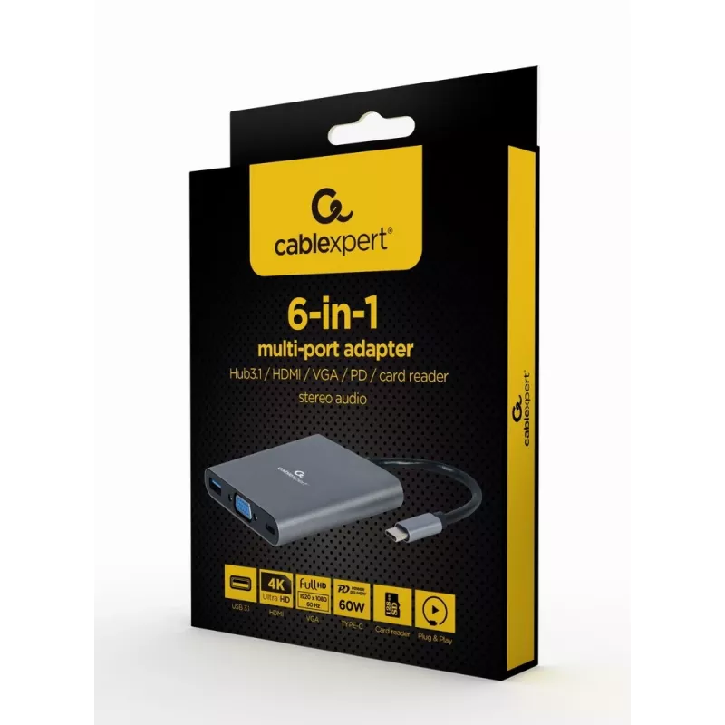Gembird a-CM-COMBO6-01 Stacja dokująca / replikator portów USB 3.2 Gen 1 (3.1 cala)