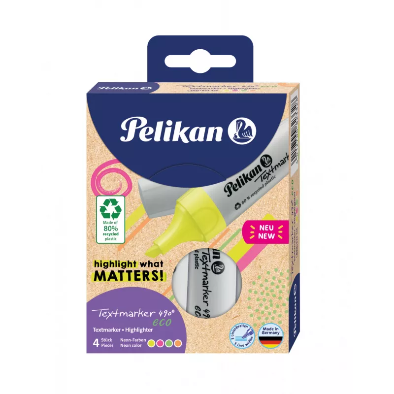 Marker Pelikan Textmarker 490 eco 4 szt. Ścięta końcówka Zielony Pomarańczowy Różowy Żółty