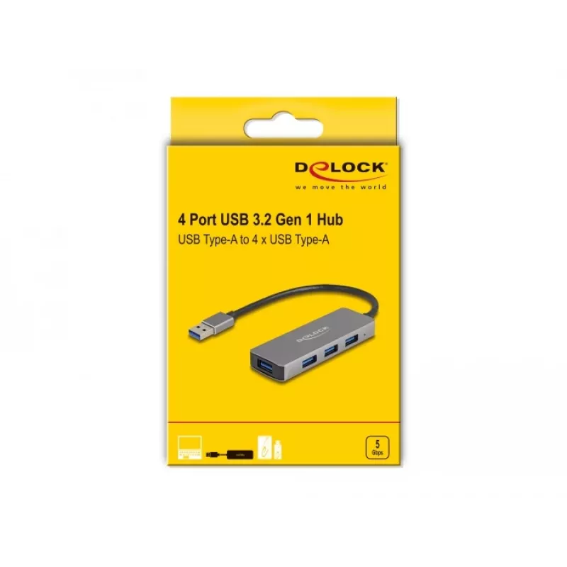 DeLOCK 63171 USB Hub 3.2 Gen 1 Type-A 5000 Mbit/s Szary