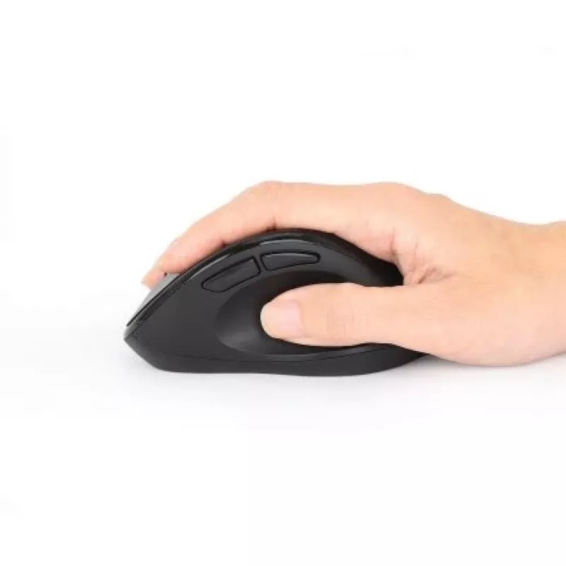 Manhattan Ergonomic Wireless mysz, Right Handed, Adjustable 800/1200/1600dpi, 2.4Ghz (up to 10m), Six Button with Scroll Wheel, Combo USB=A and USB-C receiver, Czarny, AA bateria (included), Three Year Warranty