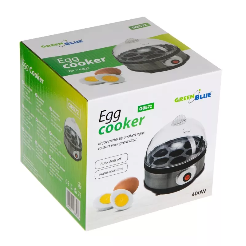 Jajowar GreenBlue GB572 elektryczny parownik do jajek 400W, pojemność 7 jajek, srebrny, regulacja twardości