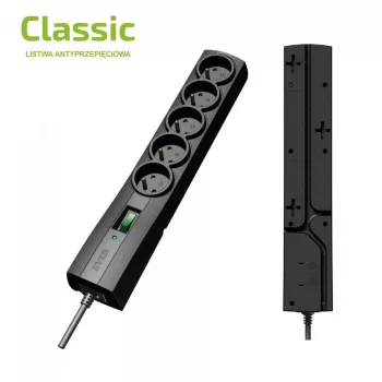 Listwa zasilająca z ochroną przeciwprzepięciową EVER CLASSIC 5x gniazda typu E, 250 V, kabel 1,5 m, 175 J, z przełącznikiem