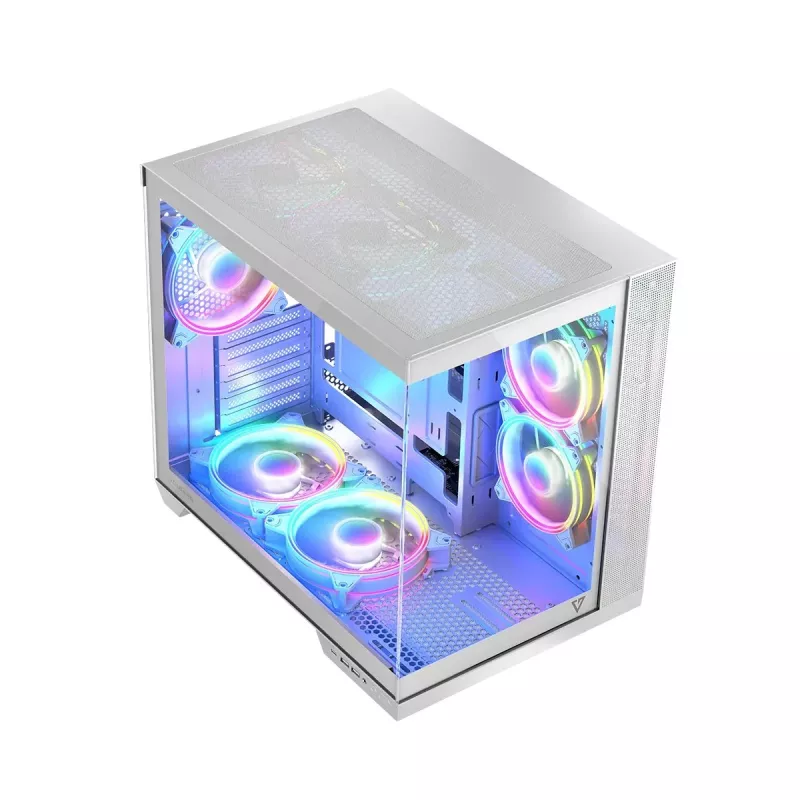 PC case MODECOM Volcano Panorama Midi Tower biały — micro ATX, szkło hartowane, ARGB, USB-C, obsługa GPU 400 mm
