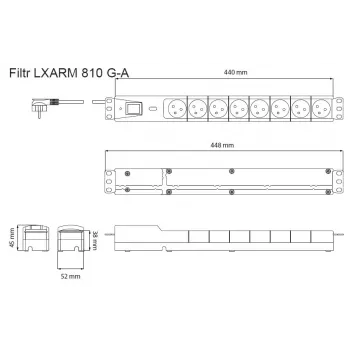 LESTAR LXARM 810 G-A K.:CZ 1,5M 19PDU Czarny 8 gniazd AC 230 V 1,5 m