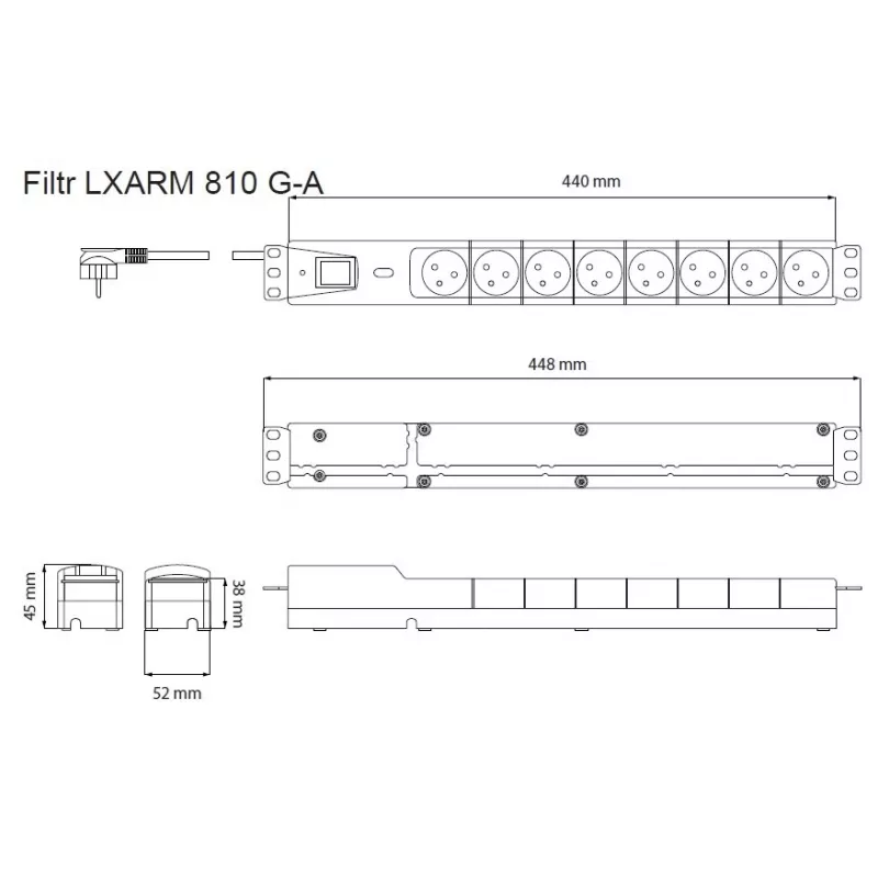 LESTAR LXARM 810 G-A K.:CZ 1,5M 19PDU Czarny 8 gniazd AC 230 V 1,5 m