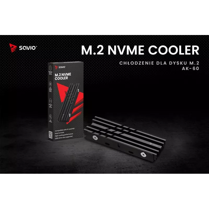 Chłodnica powietrza SAVIO M.2 NVMe 2280 AK-60 Czarny radiator dla SSD 22x80 mm
