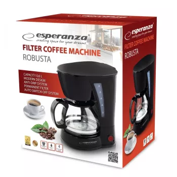 Ekspres przelewowy ESPERANZA EKC006, zbiornik na wodę 0,6 L, 650 W, czarny na blat