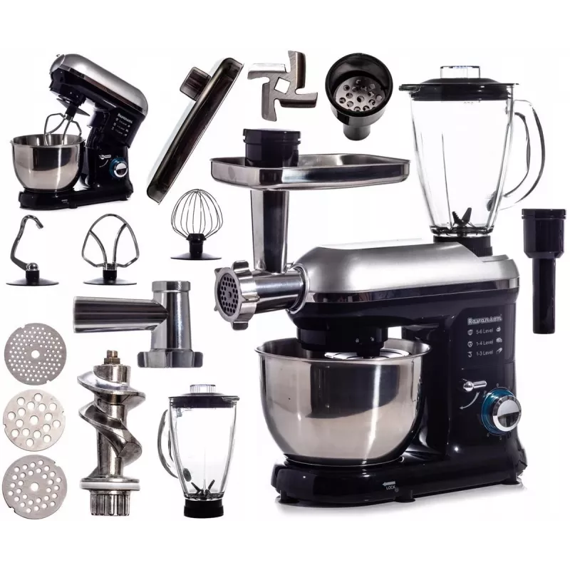 Planetarny młynek do mięsa Ravanson RP-1500BS — 1500 W, misa ze stali nierdzewnej 4,5 L, 6 prędkości, puls, końcówki