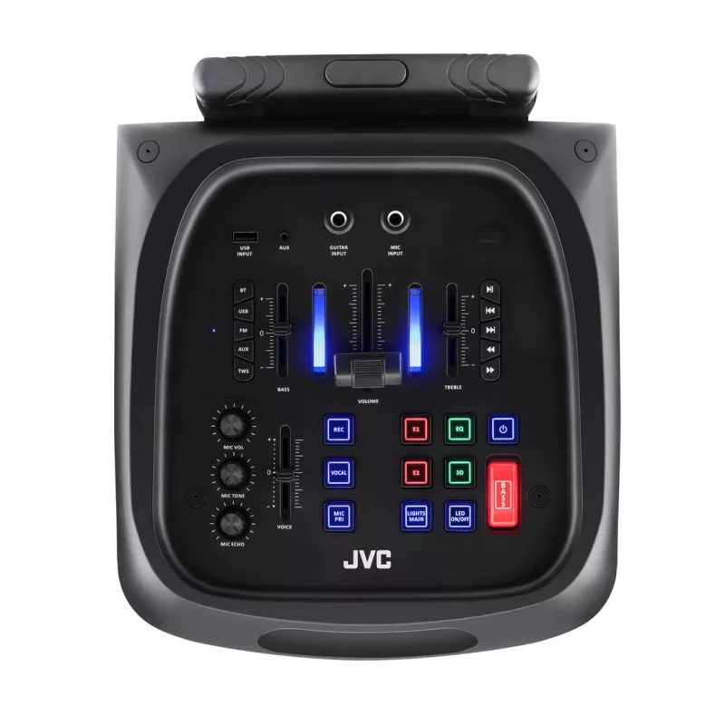 Głośnik imprezowy JVC XS-EP514B — stereofoniczny głośnik przenośny, 150 W RMS, Bluetooth 5.0, TWS, bateria 4000 mAh, karaoke, FM, czarny