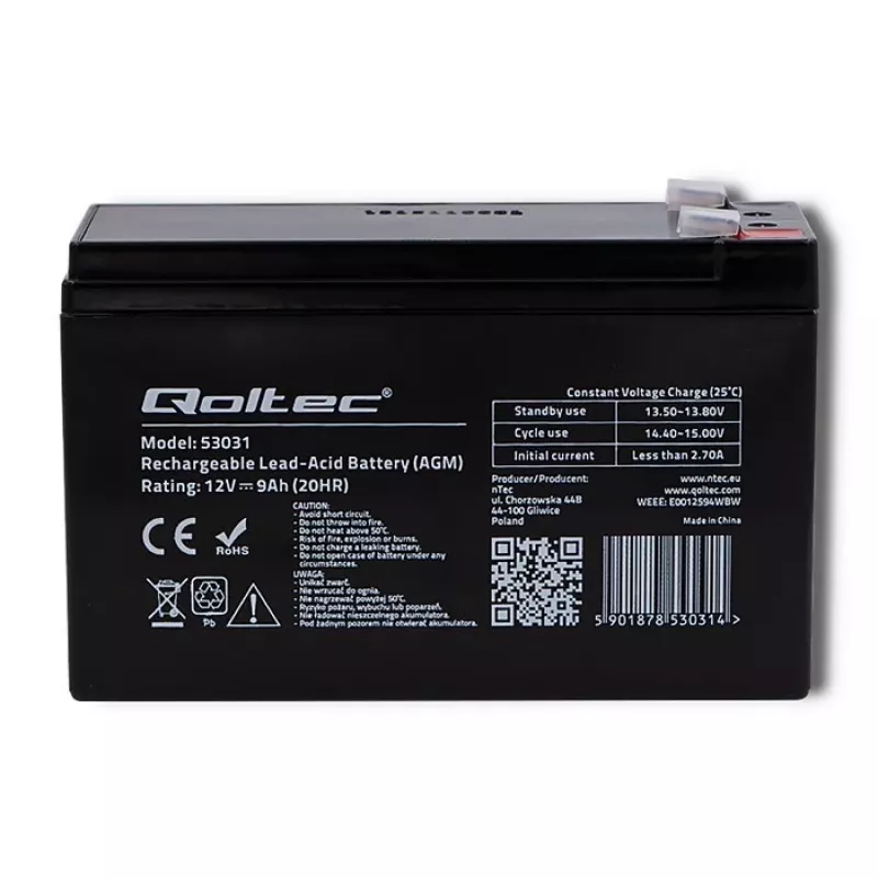 Akumulator do zasilacza awaryjnego QOLTEC 53031 12V 9Ah zielony, 152×94×65 mm, 2,35 kg