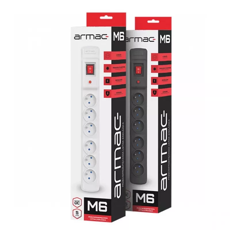 Armac Multi M6 | Listwa zasilająca | ochronnik przepięciowy, 6 gniazd, kabel 5m, czarna
