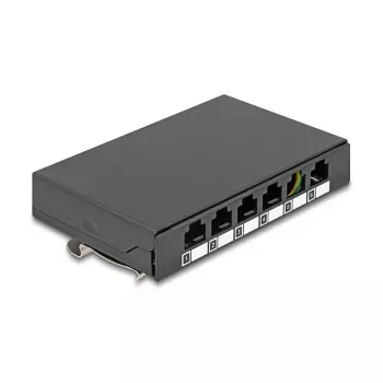 Panel zaślepiający 6-portowy dla Keystone RJ-modułów DELOCK 90628, czarny, metalowy, do montażu na stole/ścianie/szynie DIN