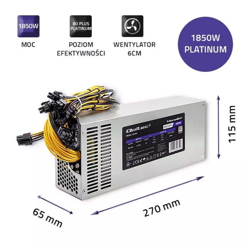 Zasilacz Qoltec 50350 1850W PCI-E | 80 Plus Platinum | Gaming Miner