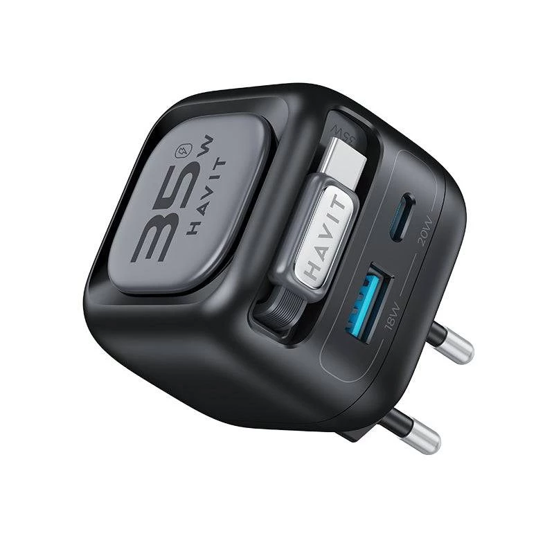 Podróżna ładowarka GaN Havit UC250 A-EU 20V 1xUSB-C 0,7m czarna