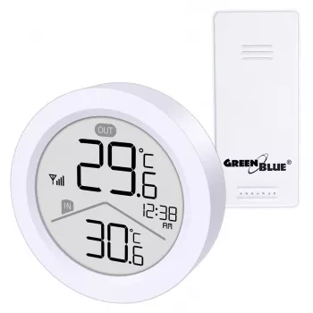 Bezprzewodowa stacja pogodowa GreenBlue, temperatura wewn./zewn., zegar, wybór °C/°F, zasięg do 60 m, GB162