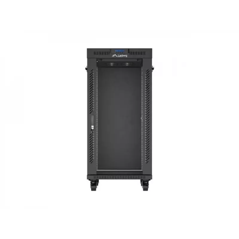 Szafa rackowa stojąca LANBERG 19 cali 24U 600x800 mm czarna z drzwiami szklanymi i wycięciem na LCD (płaski Pack) v2