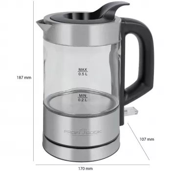 ProfiCook PC-WKS 1228 G czajnik elektryczny 0,5 l 1100 W stal nierdzewna, przezroczysty