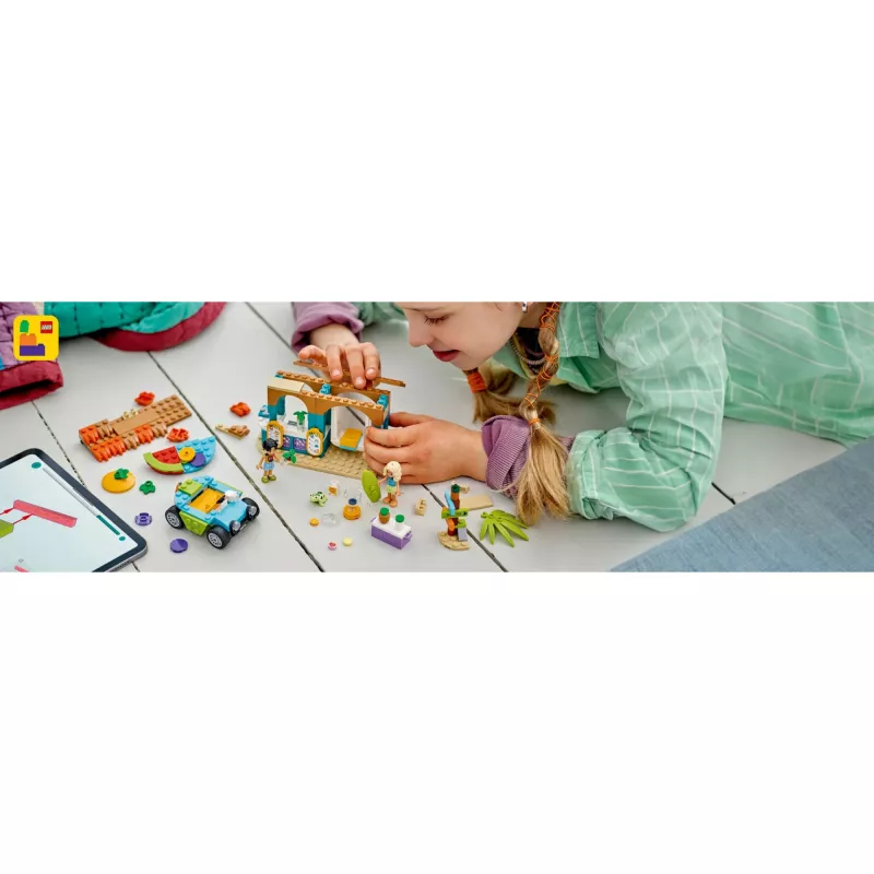 LEGO Friends Stoisko z koktajlami na plaży Zestaw do zabawy w jedzenie dla dzieci Prezent dla dziewczynek i chłopców od 6 lat z 2 minilaleczkami figurką żółwia i