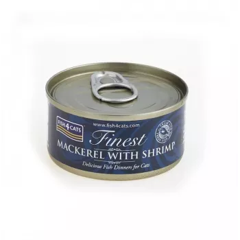Mokra karma dla kota FISH4DOGS Makrela z krewetkami 70 g — dla dorosłych, smak rybny, puszka, bezglutenowa