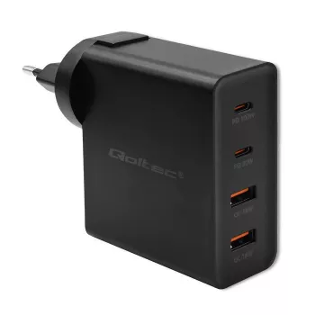 Ładowarka Qoltec GaN POWER PRO | 2xUSB-C | 2xUSB | 130W | 5-20V | 1.5-5A | XP | Czarny