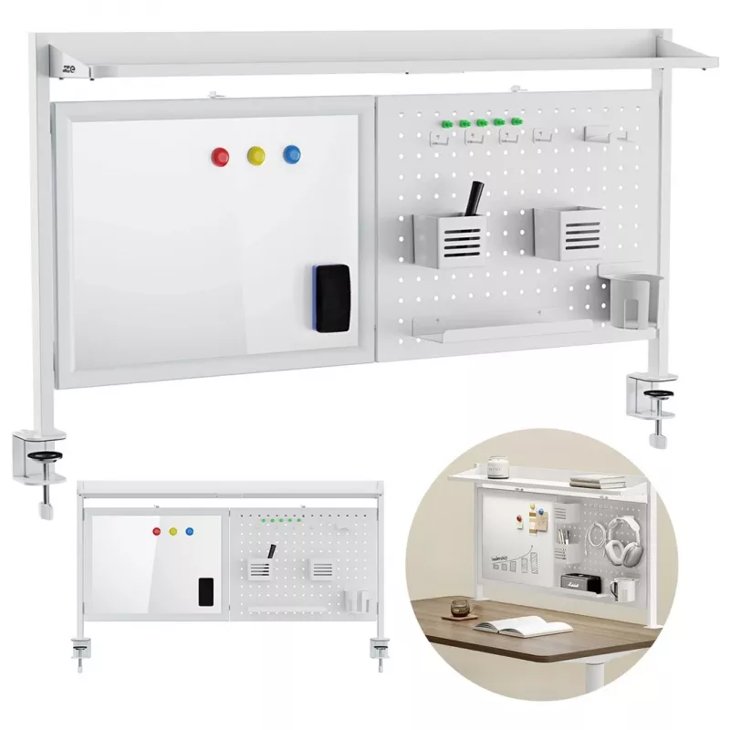 Przegroda biurkowa ergo office ER-301 W — ekran stalowy o szerokości 1116 mm z tablicą magnetyczną, biały, maks. obciążenie 10 kg