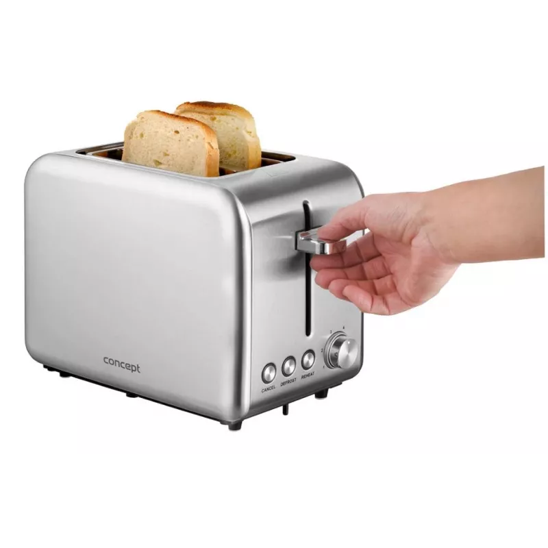 Toaster Concept Solution TE2050 — 2 kromki, 950 W, stal nierdzewna, 280×160 mm